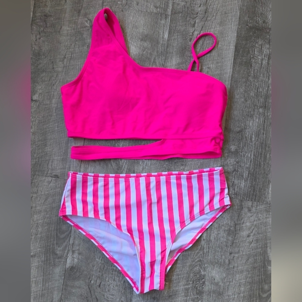 Kids Pink Striped Swim Set